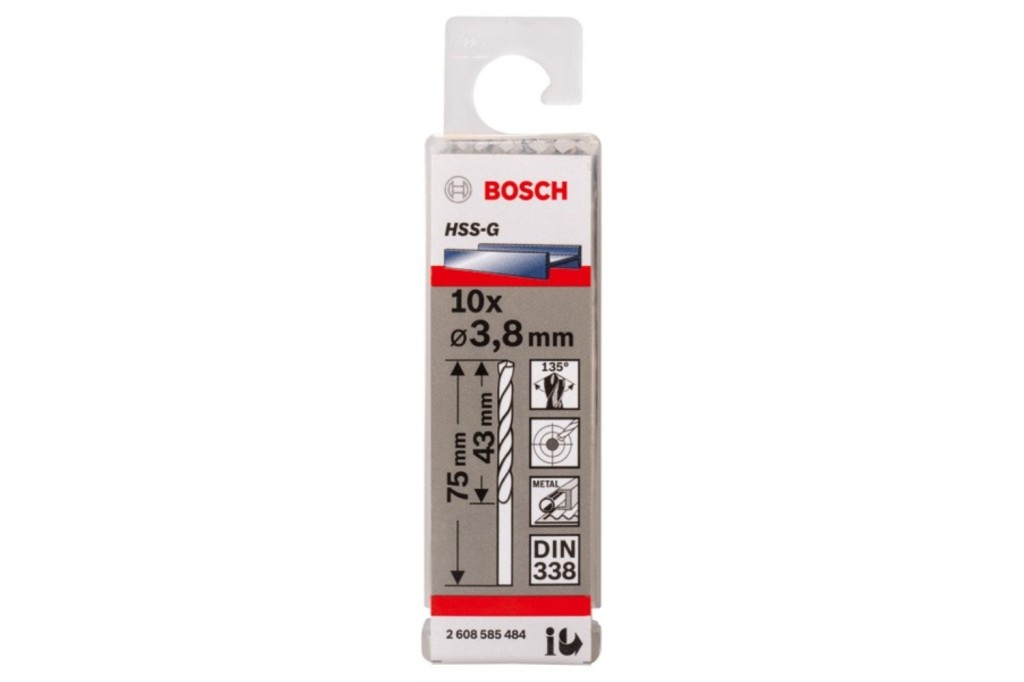 BROCA HELICOIDAL PRO METAL HSS-G, LONGITUD ESTÁNDAR, 3,8 X 43 X 75 MM, 10 UNIDADES
