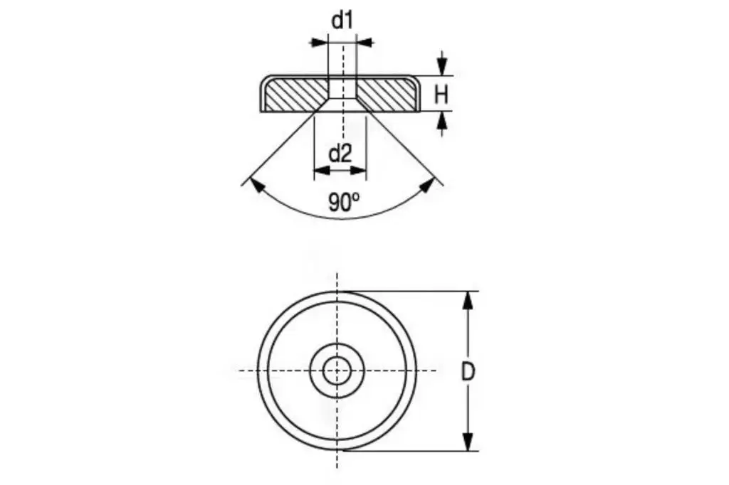 BASE MAGNÉTICA IMÁN DE FERRITA SELTER PLANA CON AGUJERO AVELLANADO