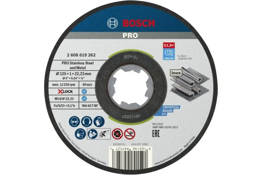 DISCO DE CORTE ABRASIVO PRO STAINLESS STEEL AND METAL, 125 X 1 X 22,23 MM, X-LOCK, RECTO, 10 UNIDADES