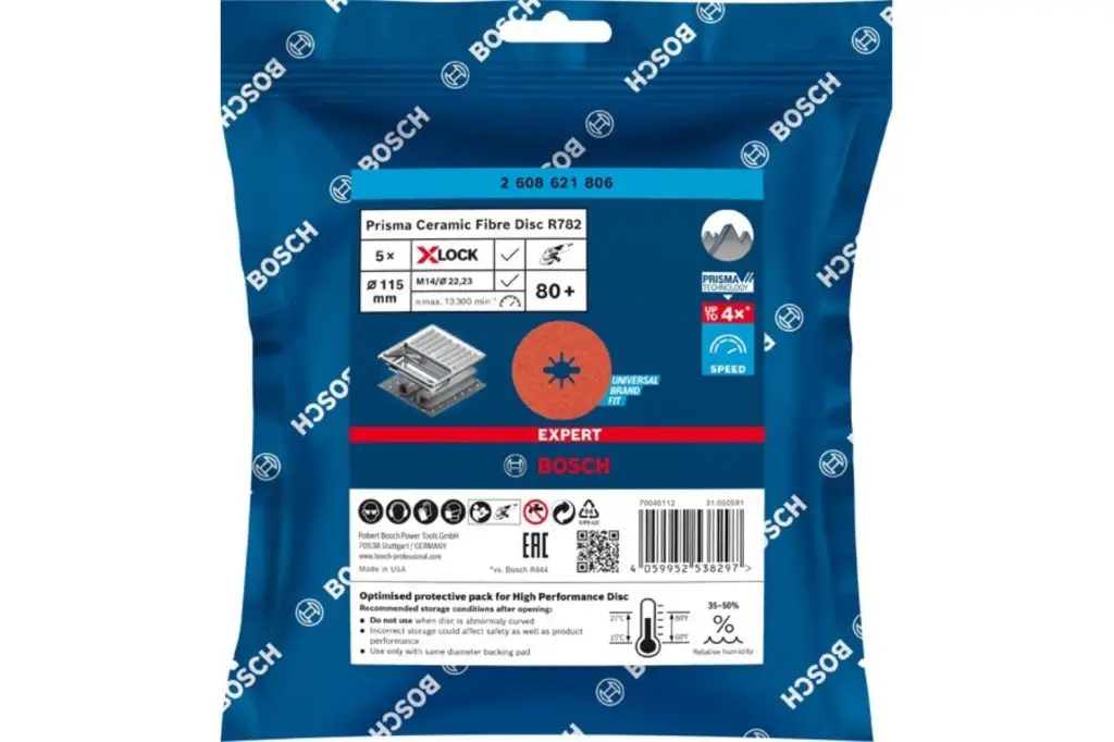 DISCO DE FIBRA EXPERT R782 PRISMA CERAMIC X-LOCK DE 115 MM, 22,23 MM, G 80, 5 UNIDADES