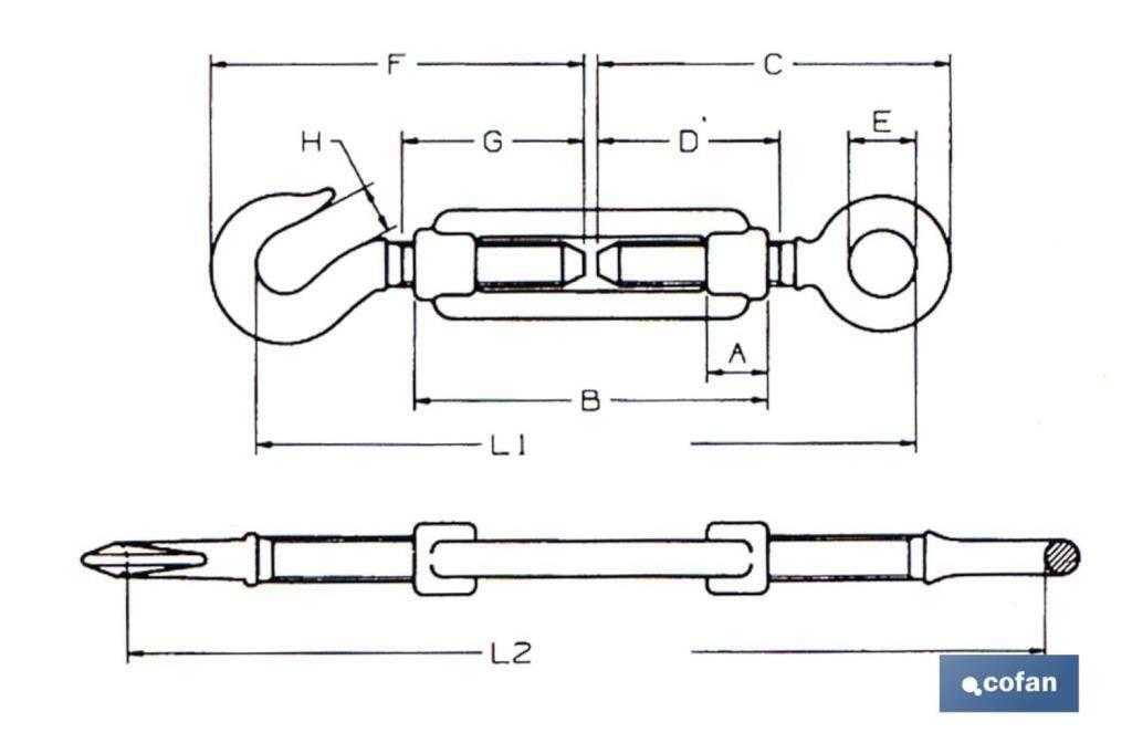 TENSOR GANCHO - ANILLA DIN-1480 INOX A-2