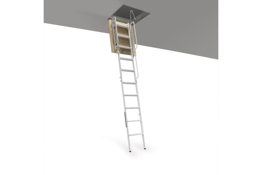 RE103 | ESCALERA PARA TECHOS DESPLEGABLE EN 4 TRAMOS DE ACERO PINTADO GRIS