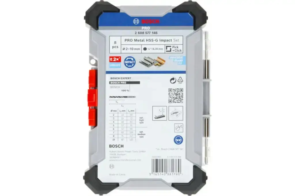 SET DE BROCAS HELICOIDALES PRO METAL HSS-G IMPACT, 8 UDS.