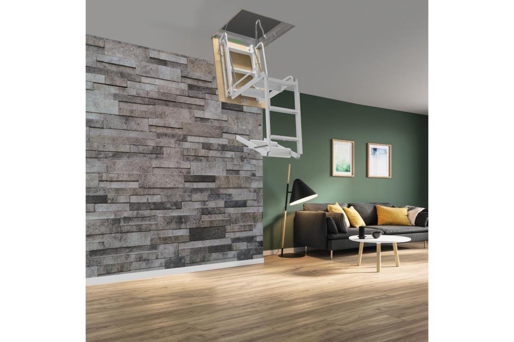 RE103 | ESCALERA PARA TECHOS DESPLEGABLE EN 4 TRAMOS DE ACERO PINTADO GRIS