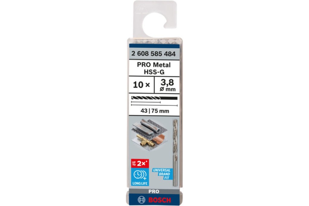 BROCA HELICOIDAL PRO METAL HSS-G, LONGITUD ESTÁNDAR, 3,8 X 43 X 75 MM, 10 UNIDADES