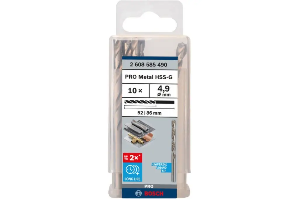 BROCA HELICOIDAL PRO METAL HSS-G, LONGITUD ESTÁNDAR, 4,9 X 52 X 86 MM, 10 UNIDADES