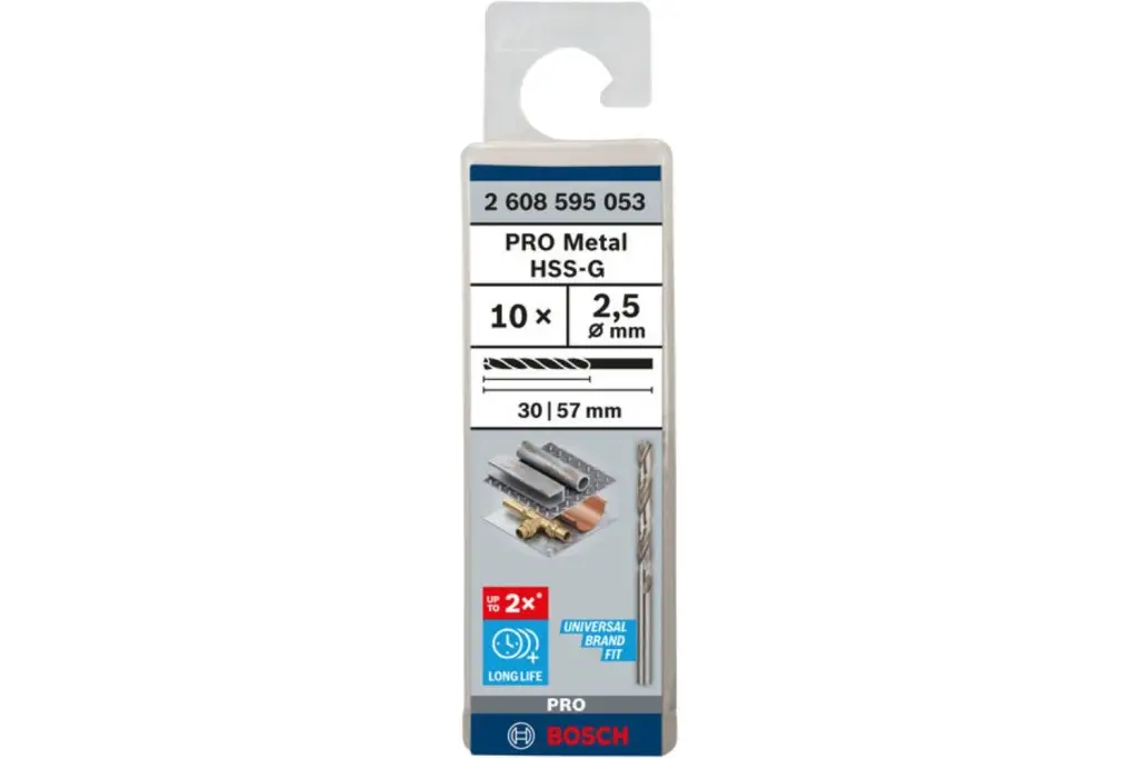 BROCA HELICOIDAL PRO METAL HSS-G, LONGITUD ESTÁNDAR, 2,5 X 30 X 57 MM, 10 UNIDADES