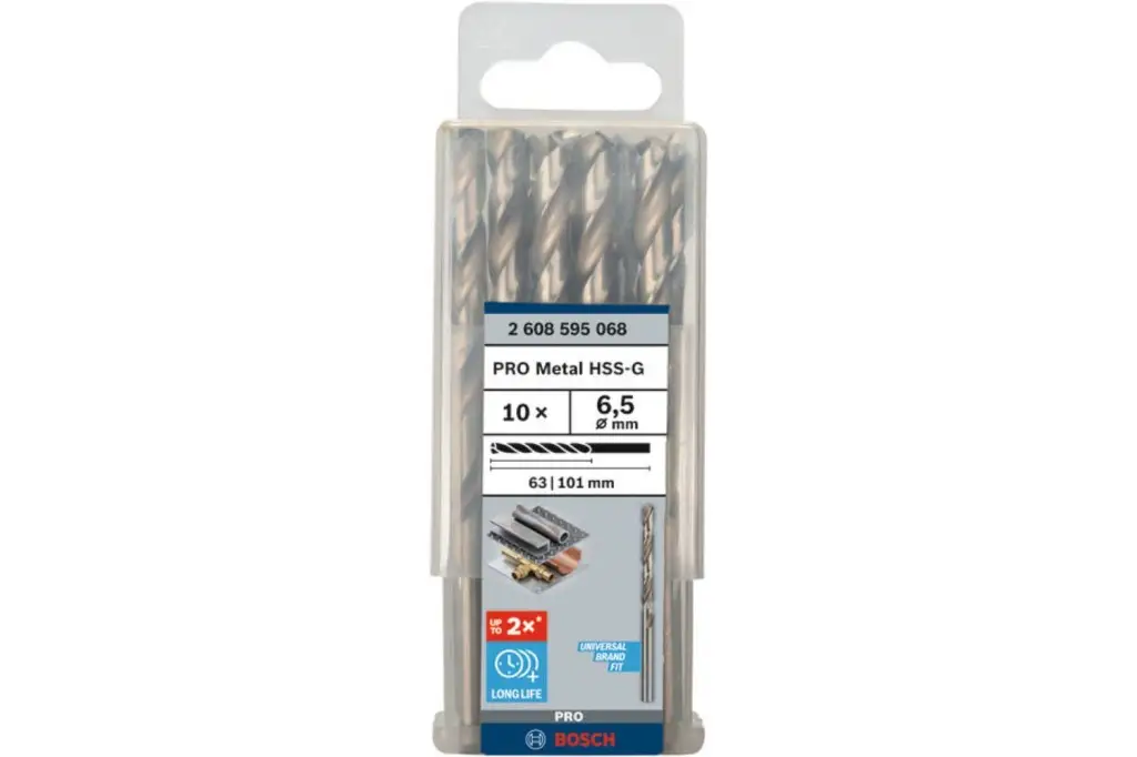 BROCA HELICOIDAL PRO METAL HSS-G, LONGITUD ESTÁNDAR, 6,5 X 63 X 101 MM, 10 UNIDADES