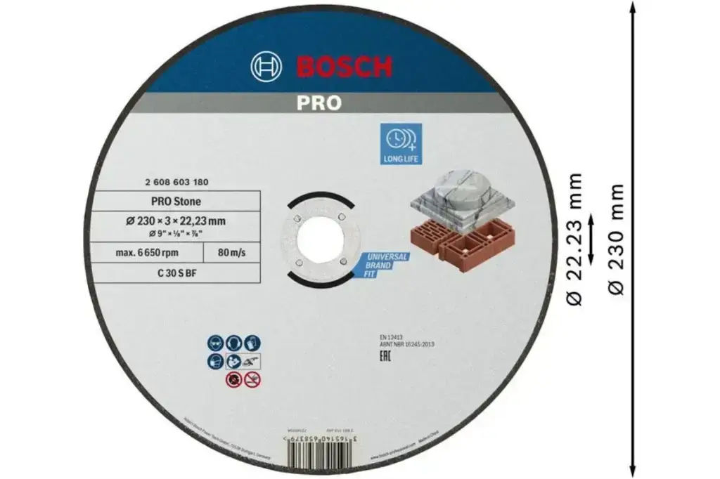 DISCO DE CORTE ABRASIVO PRO STONE, 230 X 3 X 22,23 MM, RECTO