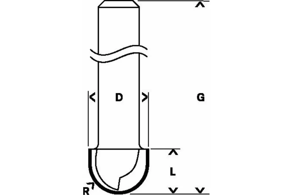FRESA PARA MEDIAS CAÑAS, 12 MM, R1 8 MM, D 16 MM, L 12,7 MM, G 54 MM