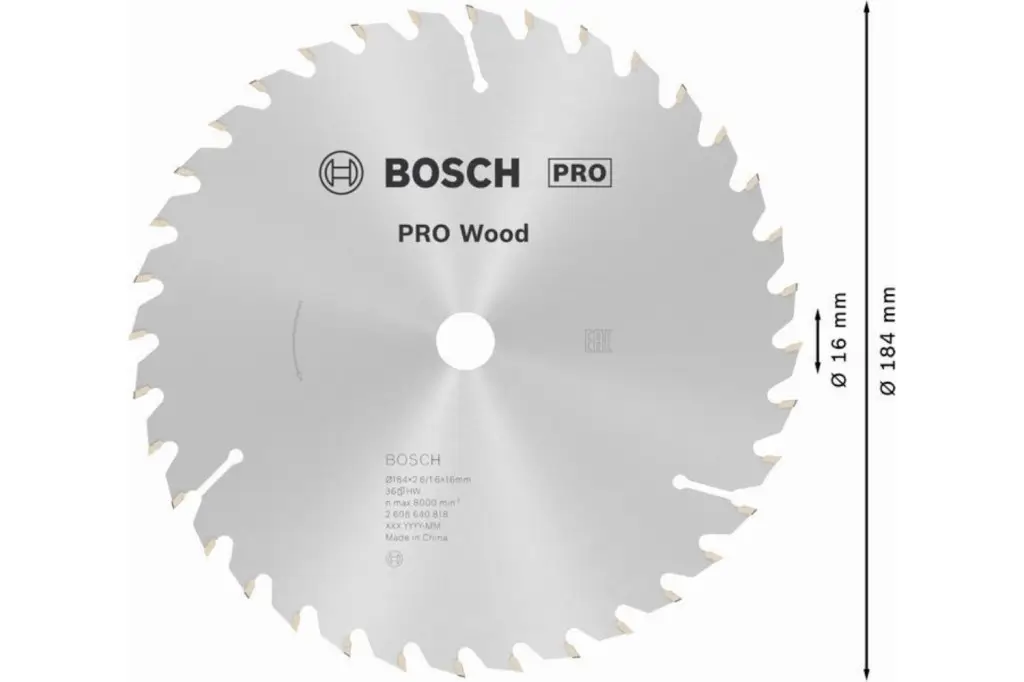 HOJA DE SIERRA CIRCULAR PRO WOOD, 184 X 2,6 X 16 MM, T36