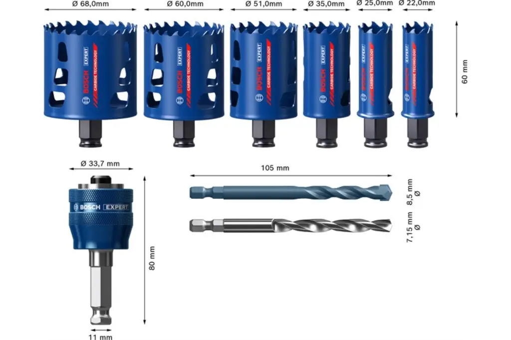 SET DE SIERRA DE CORONA EXPERT TOUGH MATERIAL DE 22/25/35/51/60/68 MM, 9 UNIDADES
