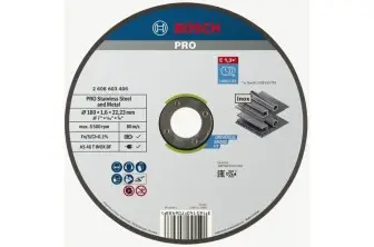 DISCO DE CORTE ABRASIVO PRO STAINLESS STEEL AND METAL, 180 X 1,6 X 22,23 MM, RECTO, OSA