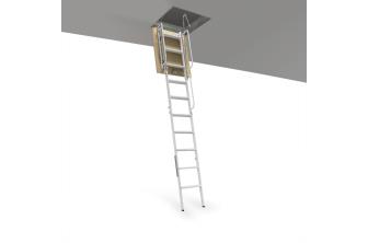 RE103 | ESCALERA PARA TECHOS DESPLEGABLE EN 4 TRAMOS DE ACERO PINTADO GRIS