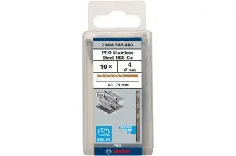 BROCA HELICOIDAL PRO STAINLESS STEEL HSS-CO, 4 X 43 X 75 MM, 10 UNIDADES