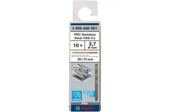 BROCA HELICOIDAL PRO STAINLESS STEEL HSS-CO, 3,7 X 39 X 70 MM, 10 UNIDADES