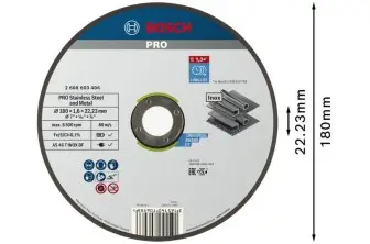 DISCO DE CORTE ABRASIVO PRO STAINLESS STEEL AND METAL, 180 X 1,6 X 22,23 MM, RECTO, OSA