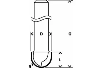 FRESA PARA MEDIAS CAÑAS, 12 MM, R1 8 MM, D 16 MM, L 12,7 MM, G 54 MM