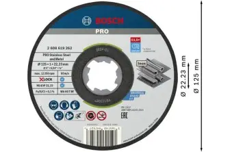 DISCO DE CORTE ABRASIVO PRO STAINLESS STEEL AND METAL, 125 X 1 X 22,23 MM, X-LOCK, RECTO, 10 UNIDADES